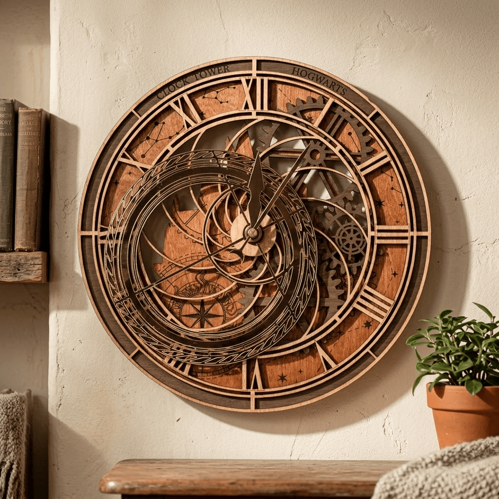 Hogwarts Clock Tower 3D wooden wall clock